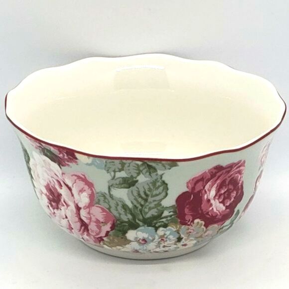 222 Fifth PTS English Rose Ruffle Edge China Bowl - Picture 1 of 7